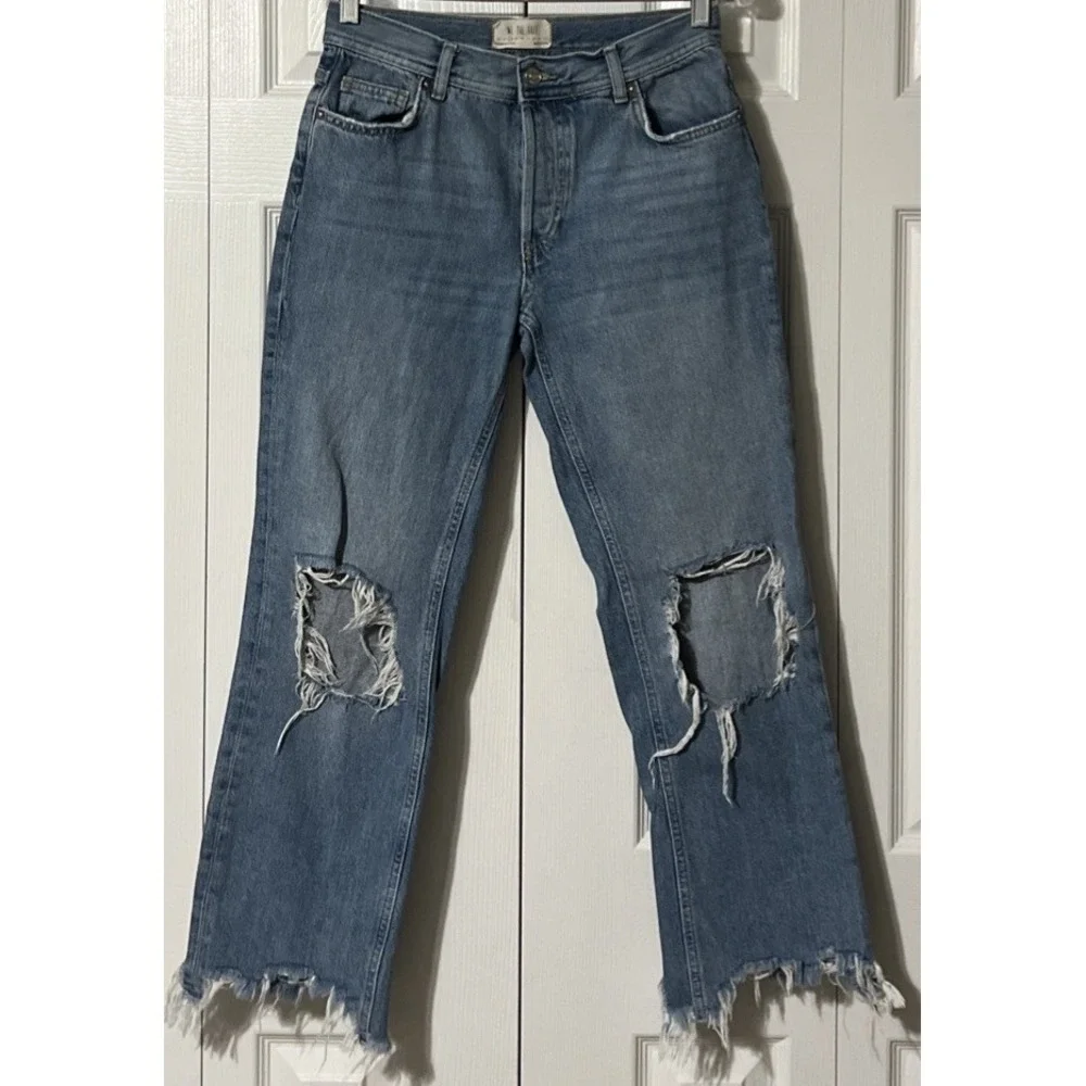 Free People We The Free Maggie Mid Rise Straight Raw Hem Jean SZ 26 (28x28)